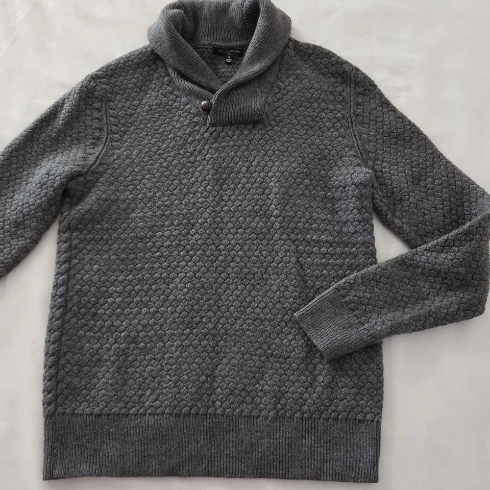 Banana Republic Gray Basket Weave Sweater 1 Button Shawl Collar Mens XL